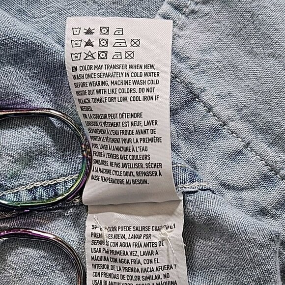 American Eagle Shirt Mens L Blue Collared Button Up LS Denim Faded Hippie Grunge - Picture 12 of 16